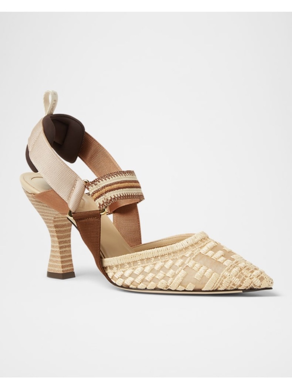Fendi Colibri Rete Nudo Rafia Pointed Slingback Heels - Picture 7 of 10